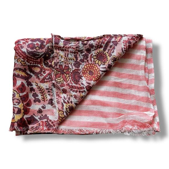 Pink Rectangular Lines Vtg 69” X 24” Scarf Women Scarve - Picture 3 of 4